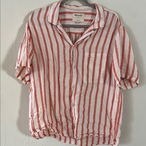 Madewell Orange and White Easy Fit Striped Button Down Short Sleeve Shirt Top